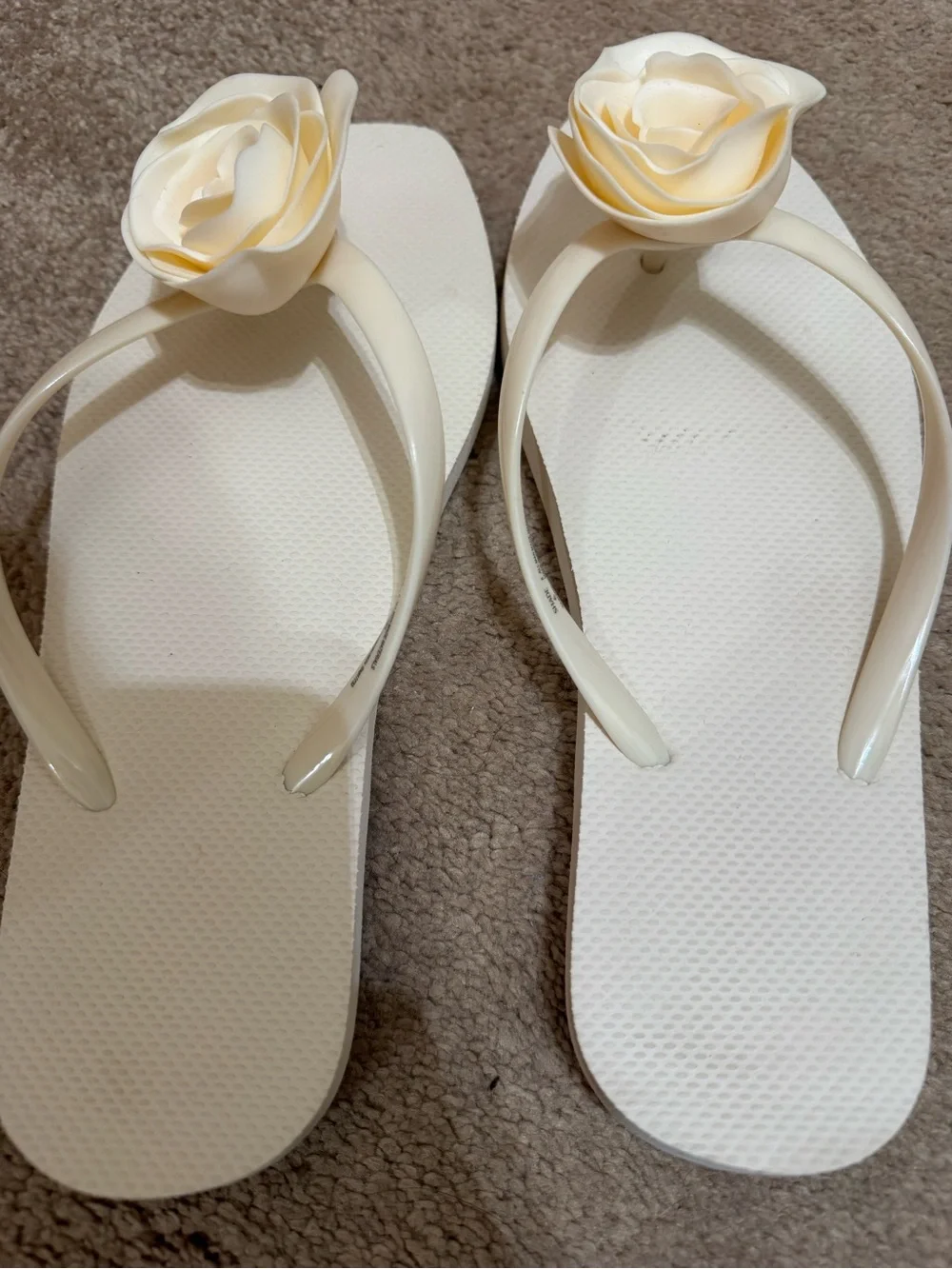 Cream white rose flip flops